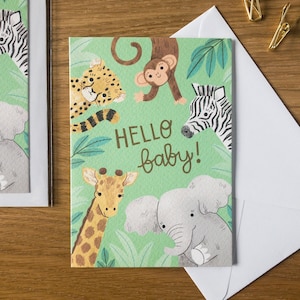 Baby Karte / Tier Illustration / Dschungel New Born Karte / Hello Baby!