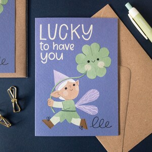 Magical Valentines Day Card / Palentines Illustrated Card / Galentines Card / Lucky Fairy Illustration / &#39;Lucky to have you&#39;