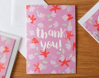 Floral Thank You Card / Ditsy Patterned Card / Hand Lettering