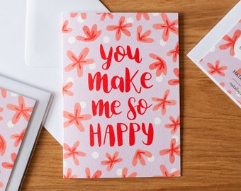 Biglietto di anniversario floreale / Love You Card / Design calligrafico moderno / Ditsy Pattern Card