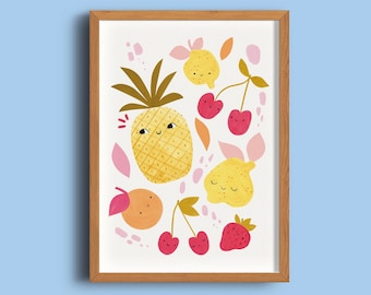 Cute Fruit Print, Nursery Wall Art / Pineapple Print, Lemon Print, Cherry Print / Baby Room Decor