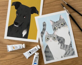 Custom Pet Portrait / Cat or Dog painting / Unique Pet lover gift / Made to order Illustration