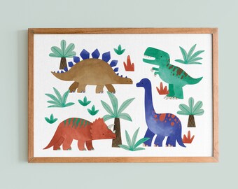 Dinosaurs Nursery Print / Nursery Wall Art / Dinosaurs Illustration print / Kids Room Decor