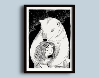 His Dark Materials Art Print, Black and White Illustration of Phillip Pullman's Book