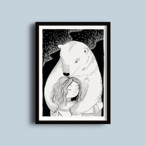 Seine Dark Materials Kunstdruck, Schwarz-Weiß-Illustration von Phillip Pullmans Buch