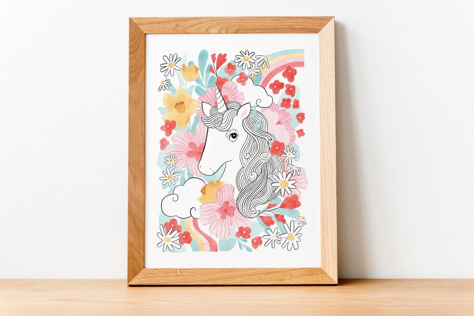Rainbow Unicorn Nursery Print / Floral Unicorn Art Print / - Etsy