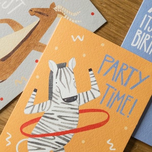 Dancing Zebra Birthday Card / Funny Animal Illustration / Kids Birthday Card / Hula Hoop Illustrated Card image 4