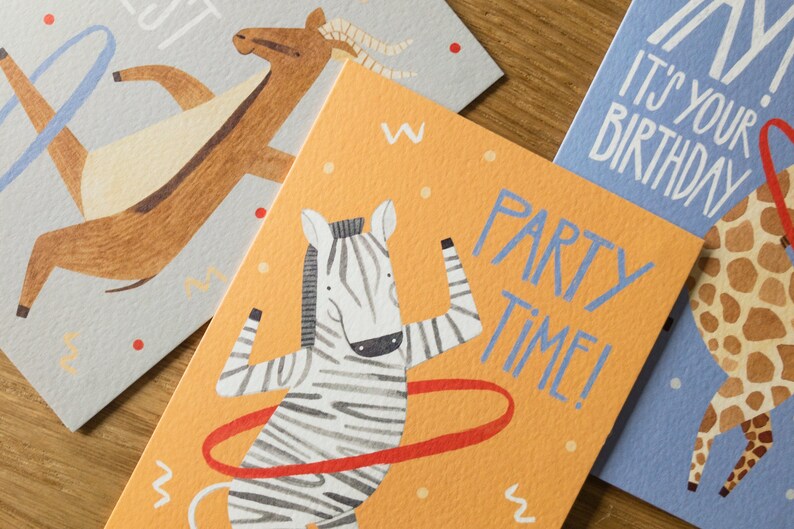 Dancing Zebra Birthday Card / Funny Animal Illustration / Kids Birthday Card / Hula Hoop Illustrated Card image 4