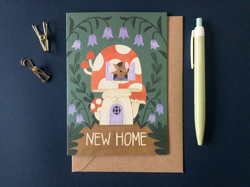 Mushroom New Home Card / Housewarming Card / Toadstool Illustration / Moving Home Card / Enchanted Forest image 3