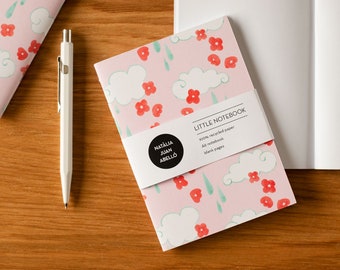 Clouds and Flowers Pocket Notebook / Pink Patterned Notebook / Cute Stationery Gift