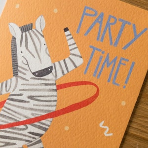 Dancing Zebra Birthday Card / Funny Animal Illustration / Kids Birthday Card / Hula Hoop Illustrated Card image 2