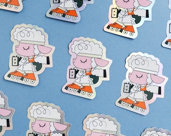 Lamb Skating Holographic Sticker / Roller Skater Gift / Skater Sticker / Cute Animal Sticker / Illustration Vinyl Sticker