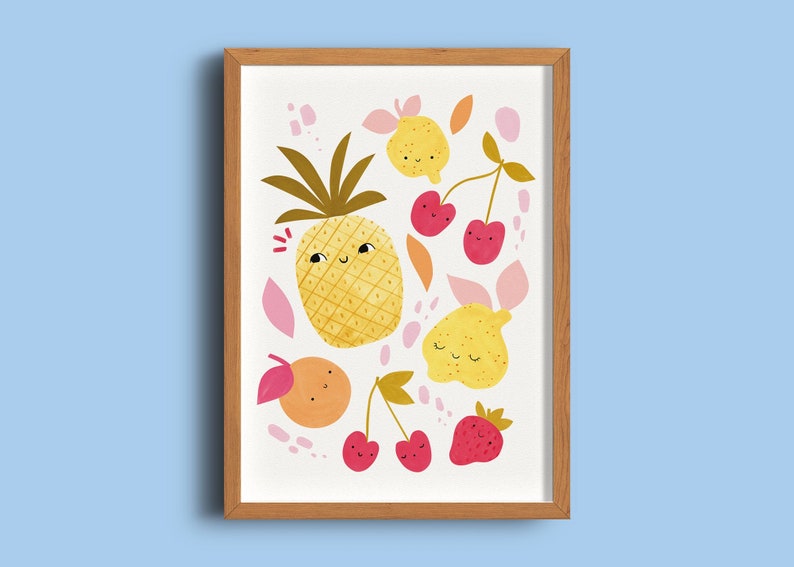 Cute Fruit Print, Nursery Wall Art / Pineapple Print, Lemon Print, Cherry Print / Baby Room Decor image 1