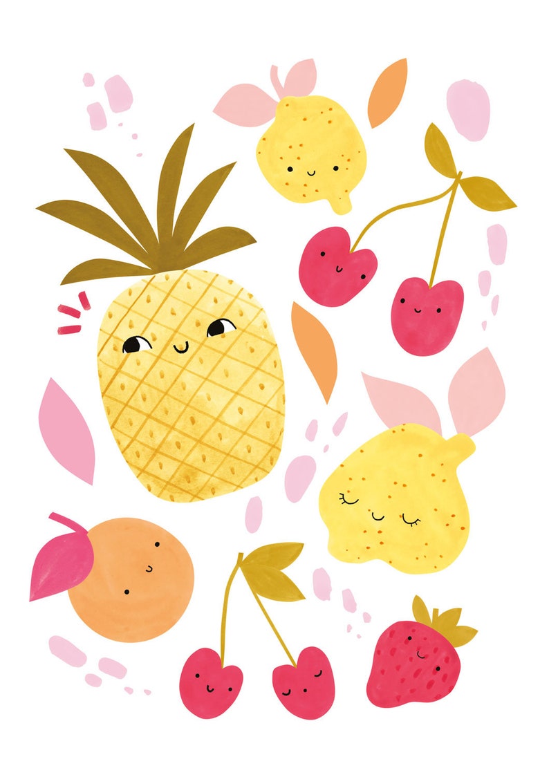 Cute Fruit Print, Nursery Wall Art / Pineapple Print, Lemon Print, Cherry Print / Baby Room Decor image 6