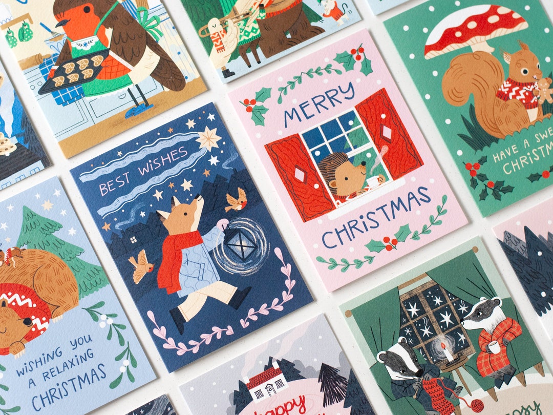 Weihnachtskarten Pack / Set von 4 Weihnachtskarten / Waldtiere Etsy.de