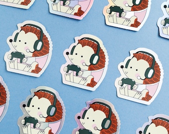 Hedgehog Gaming Holographic Sticker / Gamer Gift /  Gamer Sticker / Cute Animal Sticker / Illustration Vinyl Sticker