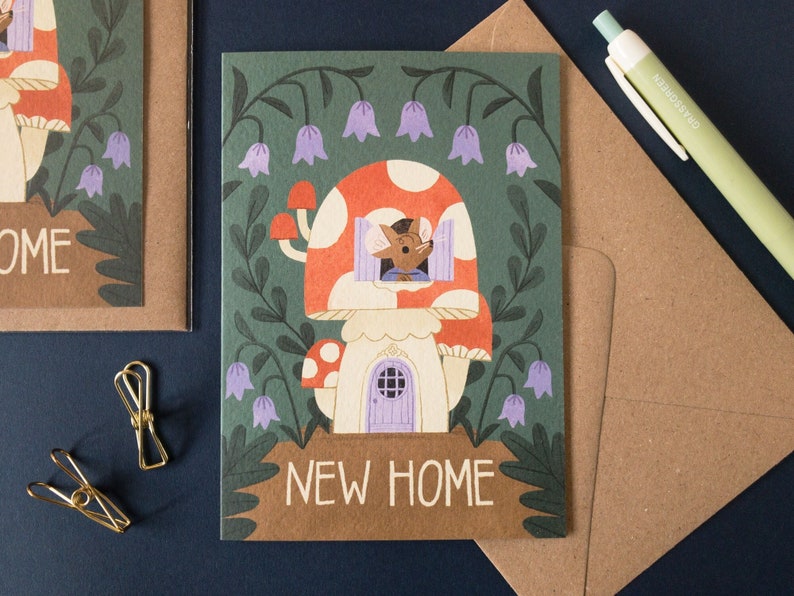 Mushroom New Home Card / Housewarming Card / Toadstool Illustration / Moving Home Card / Enchanted Forest image 1