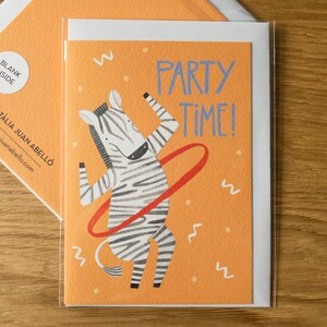 Dancing Zebra Birthday Card / Funny Animal Illustration / Kids Birthday Card / Hula Hoop Illustrated Card image 3