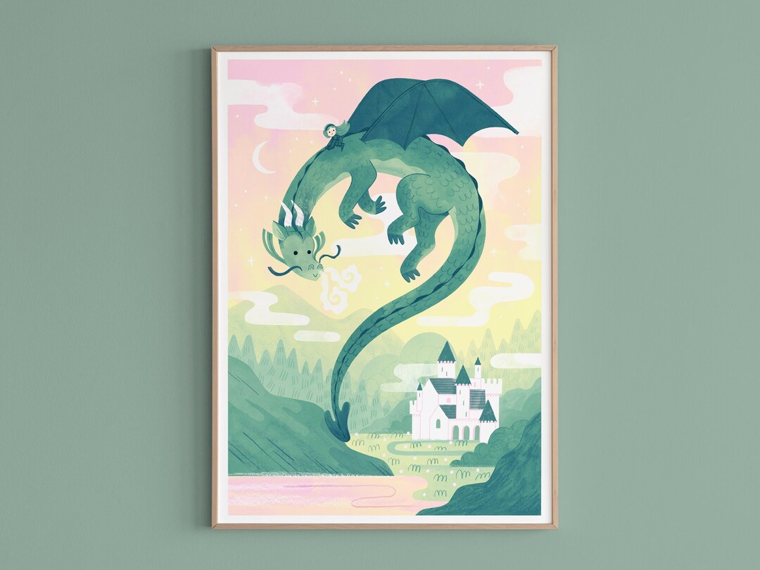 Dragon and Castle Nursery Print / Fantasy Art Print / Nursery Wall Art ...