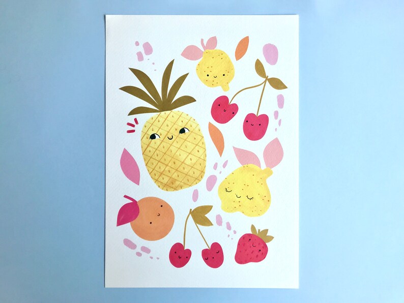 Cute Fruit Print, Nursery Wall Art / Pineapple Print, Lemon Print, Cherry Print / Baby Room Decor image 5