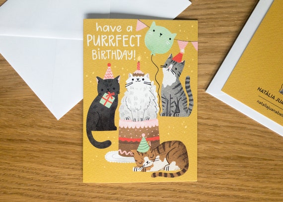Cats Birthday Card / Funny Cats Illustration / Cute Birthday Card / Have a purrfect birthday!