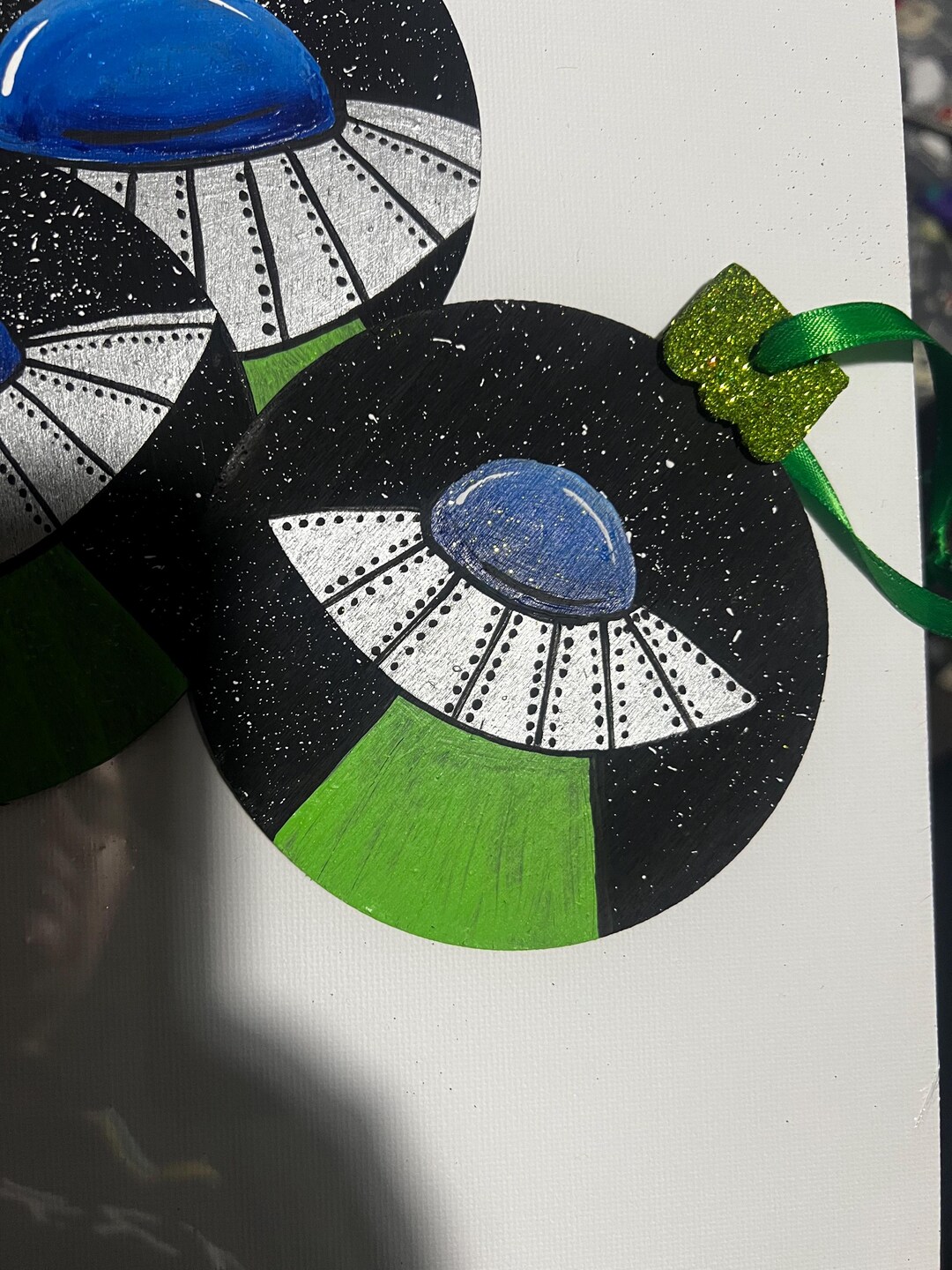 Hand Painted UFO Wood Ornament Alien Art - Etsy