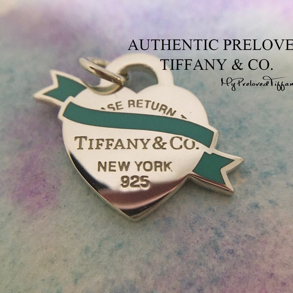 Excellent Authentic Tiffany & Co. Return To Tiffany Blue Enamel Ribbon Small Heart Charm Pendant Silver