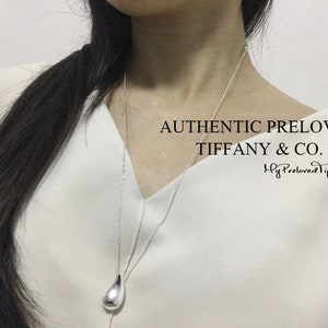 Excellent Authentic Tiffany & Co. Elsa Peretti 22mm Teardrop Long Necklace Silver 25.5”