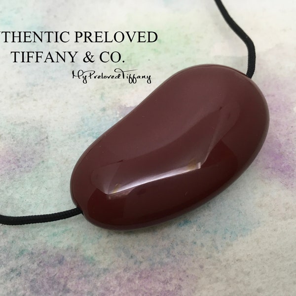 Excellent Authentic Tiffany & Co Elsa Peretti Large Maroon Wine Red Lacquer Bean Cord Necklace