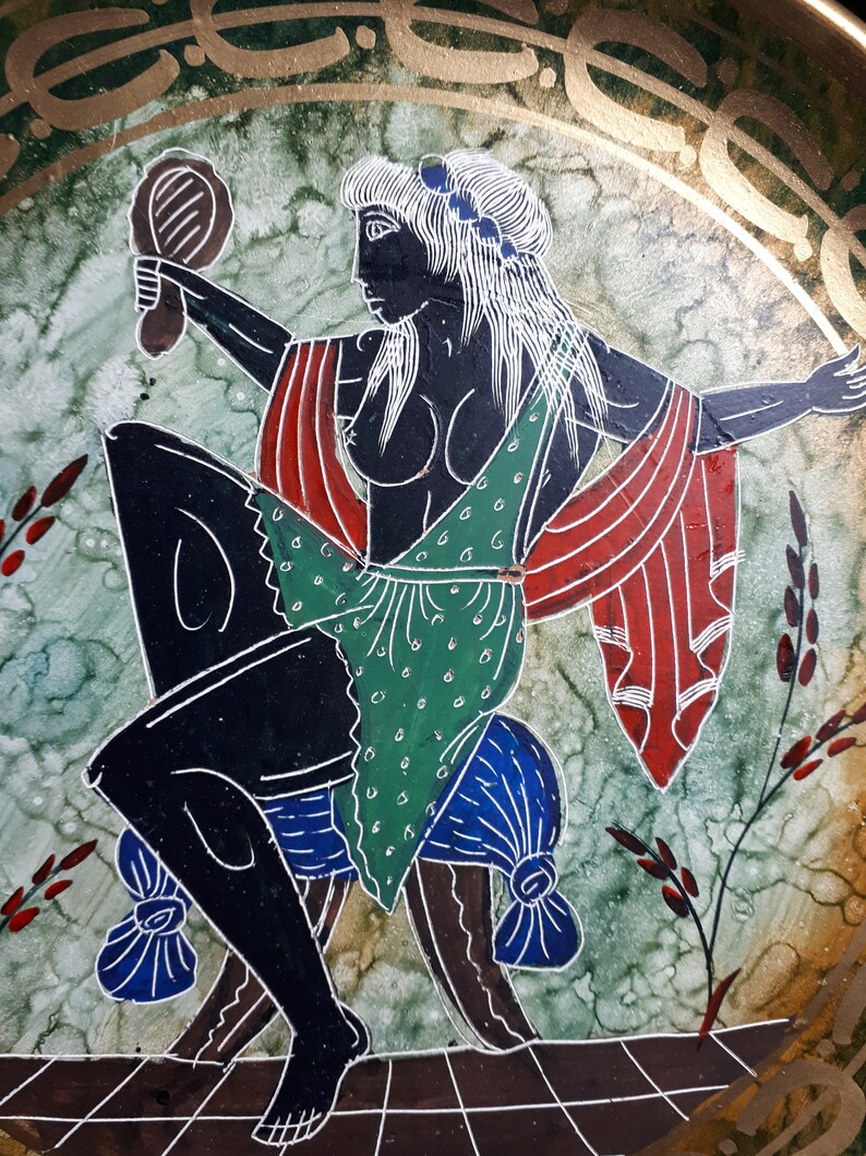Gold plated Greek terracotta plate hand painted and engraved Classic Period 500 BC copy