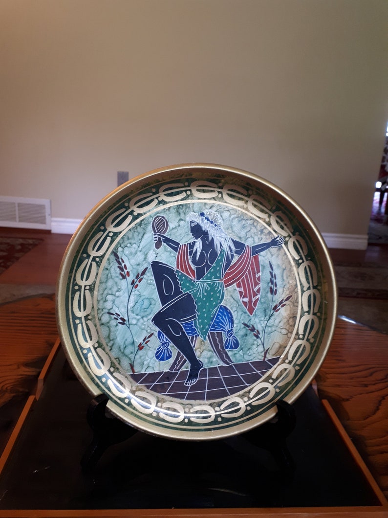 Gold plated Greek terracotta plate hand painted and engraved Classic Period 500 BC copy