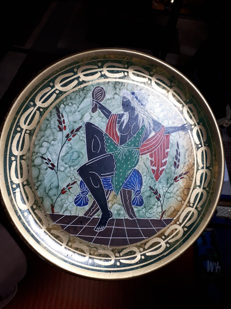 Gold plated Greek terracotta plate hand painted and engraved Classic Period 500 BC copy