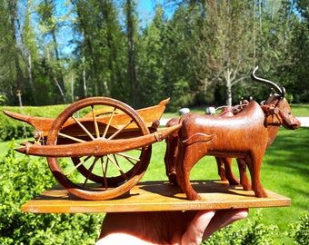 Handmade Wooden Traditional Two Wheeled Sri Lankan Oxcart Souvenir Toy Gift 