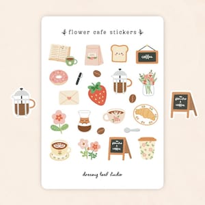 Flower Cafe Sticker Sheet | Cute Sticker Sheet | Planner Sticker Sheet | Bullet Journal Stickers | Journaling Sticker | Cottagecore Stickers