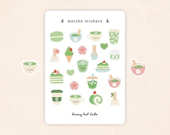 Matcha Sticker Sheet | Cute Decorative Journal Stickers Bakery - Etsy