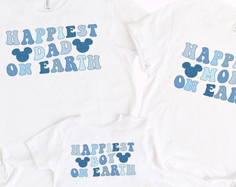 Matching Mouse Ears Shirts For Family Happiest Place On Earth T-Shirts Happiest Boy Happiest Mom Happiest Dad Happiest Kid Vacation Tees