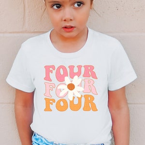 4th Birthday Shirt Groovy Four Shirt Daisy Fourth Birthday Party T-Shirt Groovy Birthday Outfit Girls 4th Bday Tee Bday Outfits Girls
