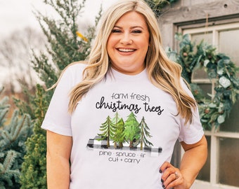 Christmas Shirts, Farm Fresh Christmas Trees Shirt, Christmas Shirts for Women,Christmas Gifts,Holiday Tee Gifts Under 20, Black Friday Sale