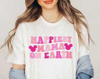 Happiest MAMA On Earth T-Shirt Magic Mouse Ears Shirt Cute Family Trip Tees Mothers Day Gifts For Mom Shirt Pink Mama Outfits Happiest Place