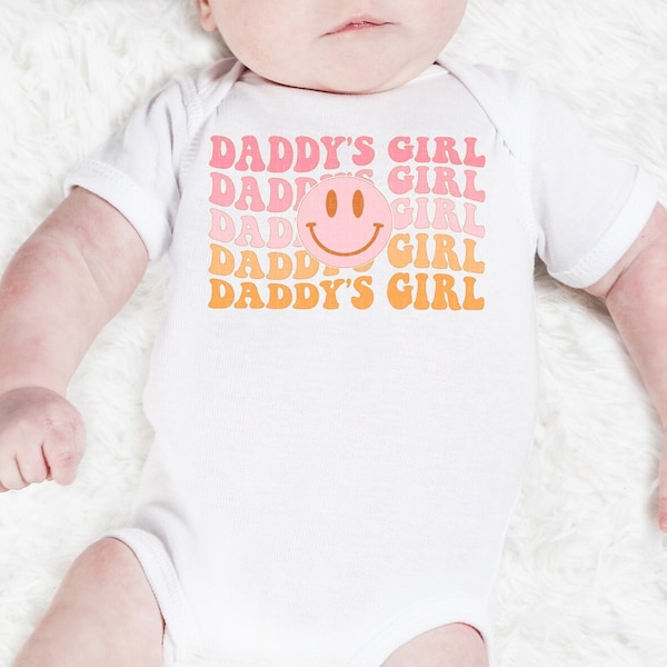 Daddy's Girl Shirt Daddys Girl Bodysuit Announcement Shirt Pregnancy Reveal Gifts For New Dad Retro Happy Face T-shirts Fathers Day Shirts