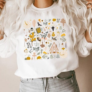 Fall Sweatshirt,Autumn Favorites,Doodles Pumpkins,Botany Fall Little Things,Long Sleeve Pullover,Thanksgiving Mom Crewneck Sweater,Plus Size