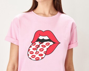 Valentine Shirt, Valentine Lips Kisses Shirt, Valentines Day Shirt, Lips Tongue Tee, Valentine's Gift For Her,Girlfriend Wife BFF Galentines