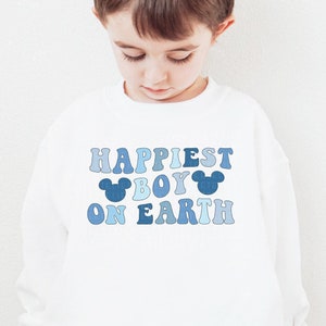 Happiest Boy On Earth Sweatshirt Mouse Ears Sweatshirts For Boys Vacation Shirt Theme Park Shirt Retro Cute Crewneck Sweater Kids Toddler