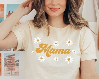 Chemise maman marguerite T-shirt graphique maman groovy Chemises fête des mères Chemise maman Maman mignonne T-shirt maman tendance rétro Cadeau fête des mères Révélation de grossesse