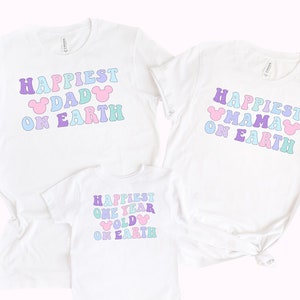 Happiest One Year Old On Earth Shirt 1st Birthday Tee Cute Pastel Mouse Ears First Birthday Retro T-Shirt Baby Outfit Gift Matching Mama Dad