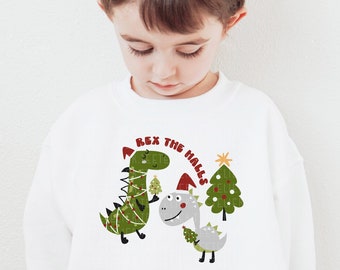 Christmas Sweatshirt For Boys, Rex The Halls Retro Kids Shirt, Cute Christmas Dinosaur Kids Shirt, Toddler Shirt, Holiday Shirts, Xmas T-Rex