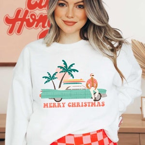 Christmas Sweatshirt,Vacation Santa Palm Trees Retro Holiday Sweaters For Women,California Hawaii Aesthetic Trendy XMAS Outfit Matching Kids