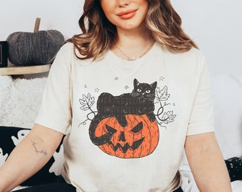 Halloween Shirt Black Cat On Pumpkin Shirt Spooky Season Shirt Fall Tshirts Cute Halloween Black Cat Pumpkin Youth Baby Toddler Kids Tee