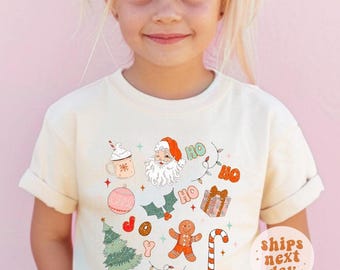 Christmas Shirts For Kids Groovy Doodles Holiday Favorites Shirt Christmas Trees Santa Shirt Gingerbread Man Hot Cocoa Xmas Gifts For Girls