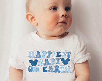 Happiest Baby On Earth Shirt Blue Mouse Ears Shirt Boy Matching Family Trip Shirts First Trip Toddler Baby Bodysuit Happiest Place Cute Tees
